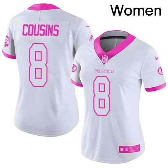 Womens Nike Washington Redskins 8 Kirk Cousins Limited WhitePink Rush Fashion NFL Jersey